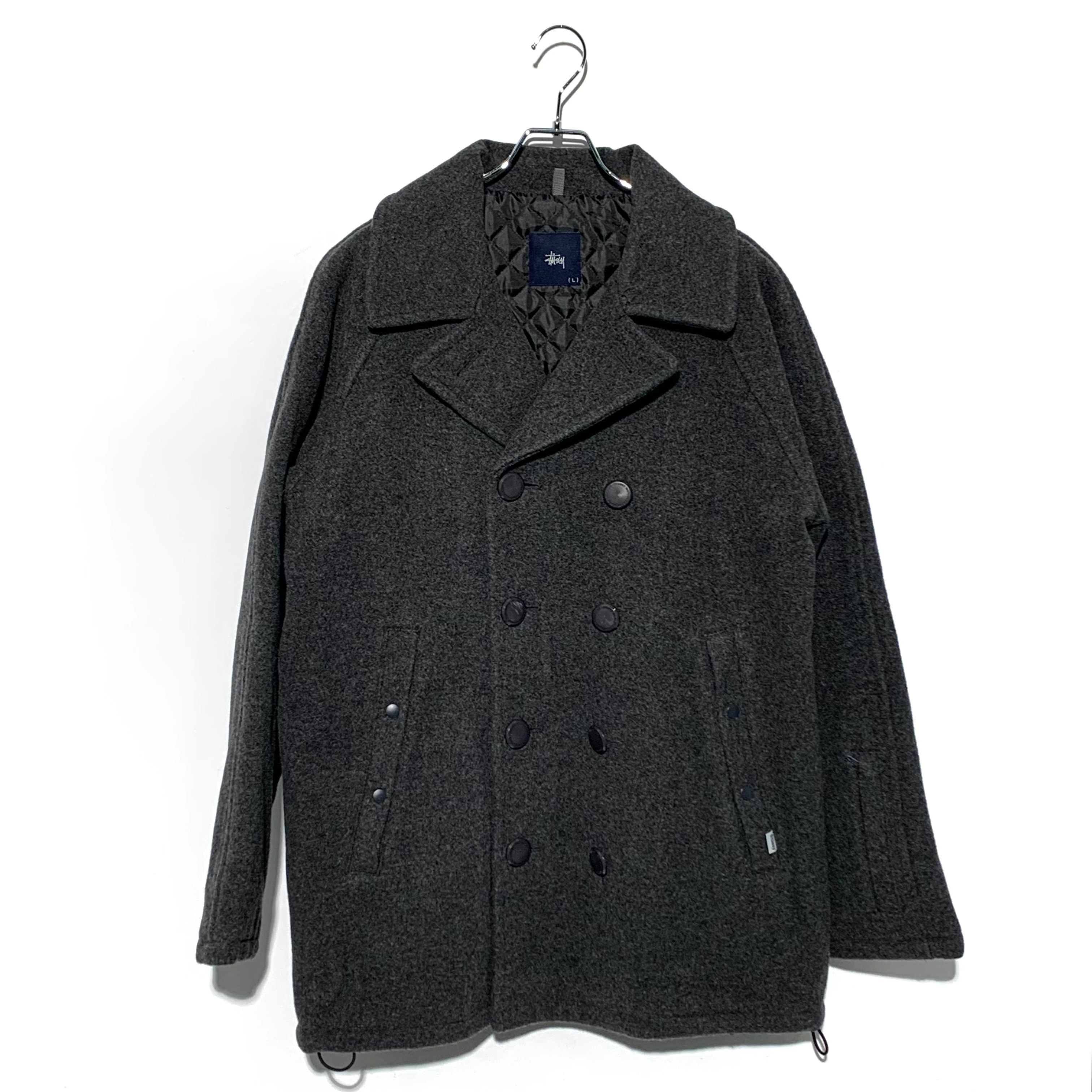 STUSSY WOOL MELTON PEACOAT Charcoal