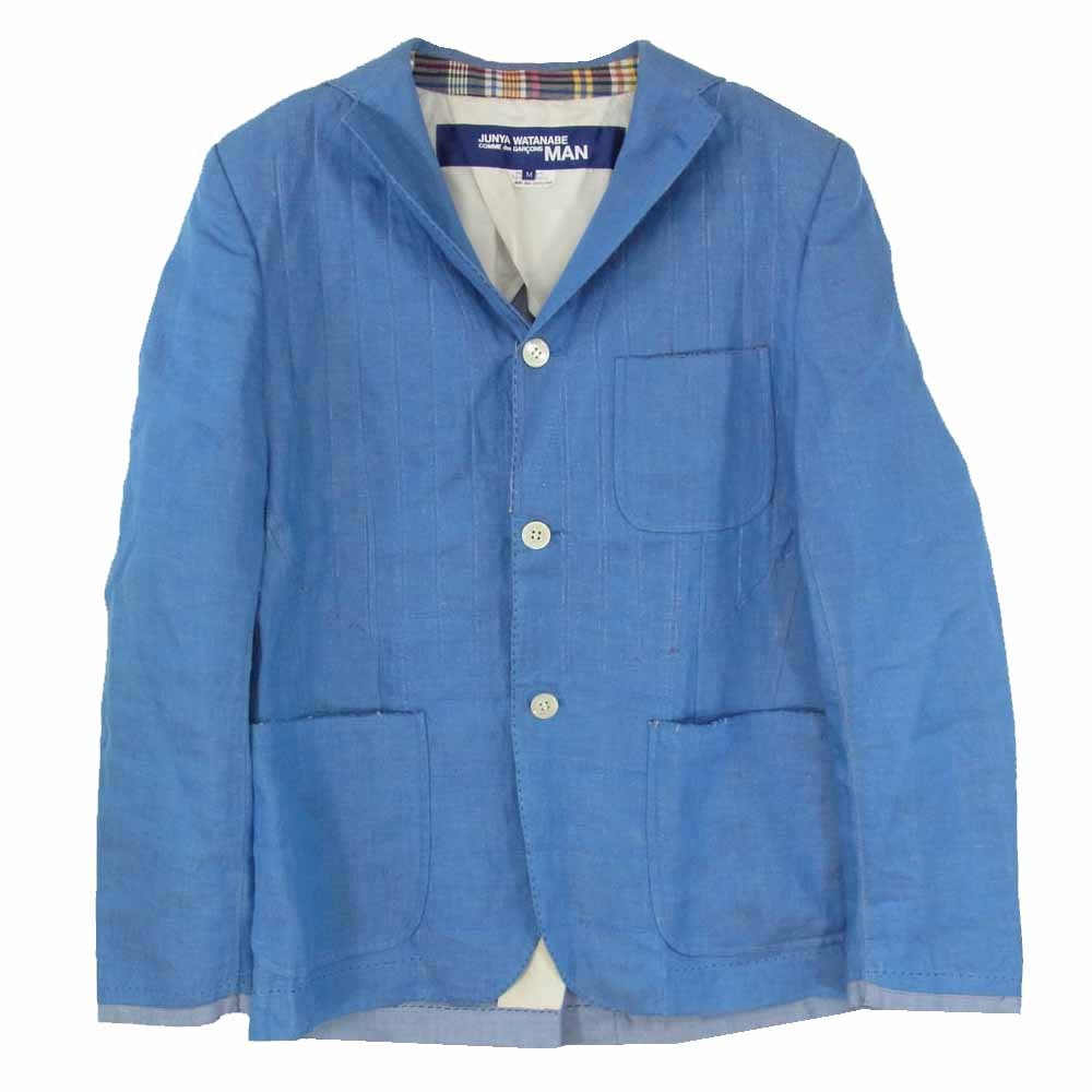 JUNYA WATANABE COMME des GARCONS MAN ジュンヤワタナベコムデギャルソンマン WG-J026 リネン パッチワーク テーラード ジャケット ブルー系 マルチカラー系 M【中古】
