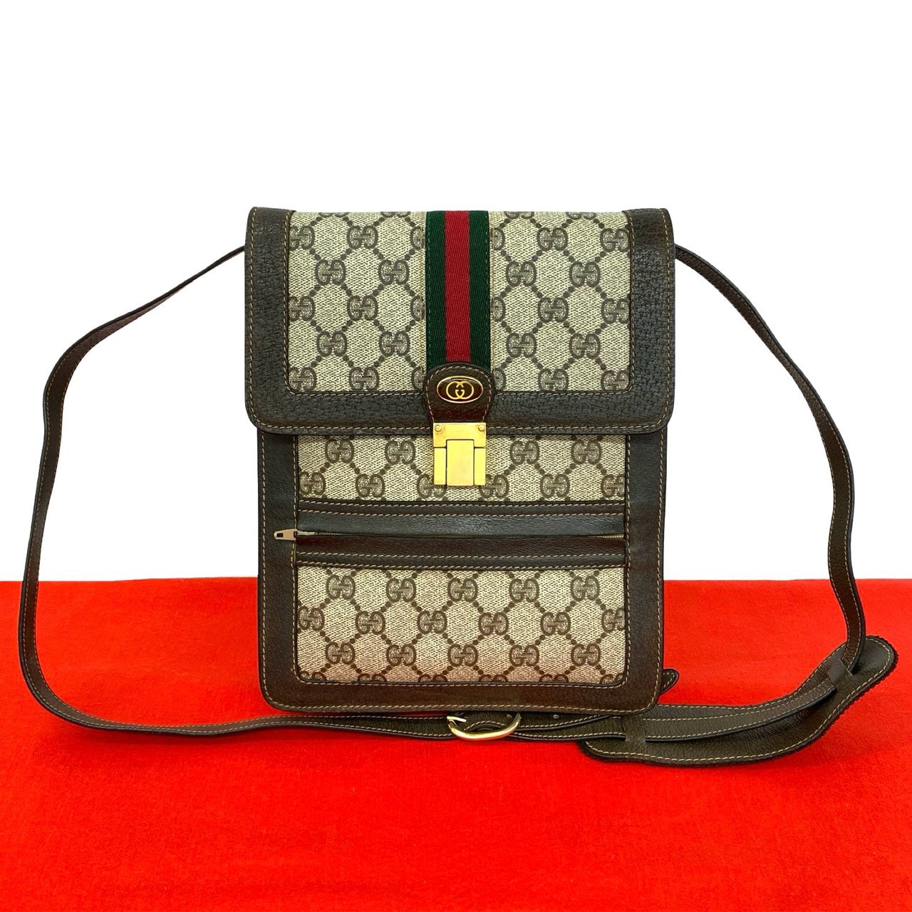 GUCCI グッチ シェリーライン GG ロゴ 柄 金具 レザー PVC ショルダーバッグ ブラウン
30227