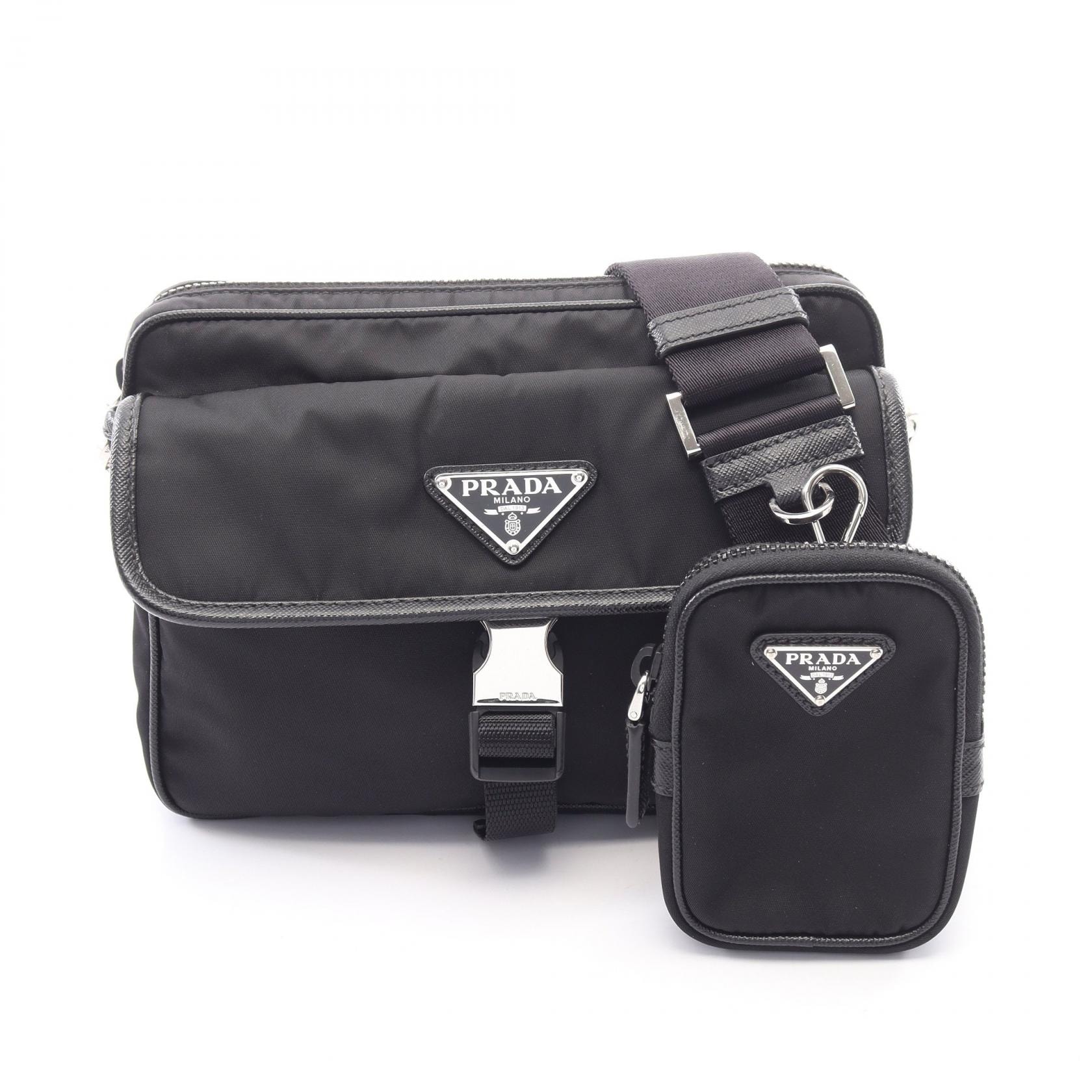 プラダ PRADA Re-Nylon ショルダーバッグ バッグ ナイロン サフィアーノレザー メンズ ブラック系 【中古】