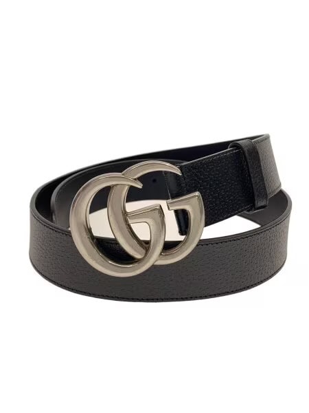 Gucci DoubleG Buckle Leather Belt "Black/Silver"