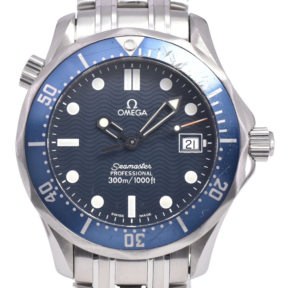 オメガ OMEGA 2561.80 シーマスタープロフェッショナル 300m デイト ブルー クォーツ ユニセックス 美品 腕時計 D#149158