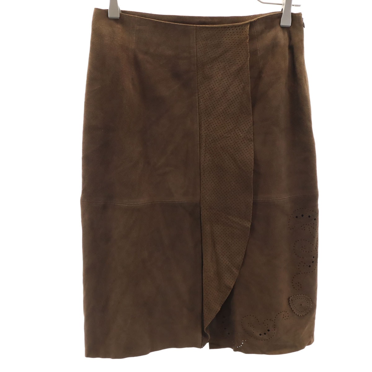 KENZO JUNGLE ケンゾージャングル 90s イタリア製 オールド ミディ丈 羊革 スエードレザー タイトスカート 36 ブラウン