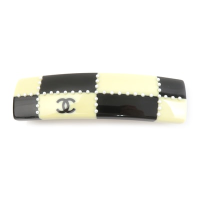 シャネル CHANEL バレッタ ココマーク レジン/メタル クリーム/ブラック/ゴールド レディース【中古】 e61988a