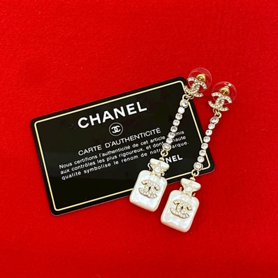 CHANEL シャネル パフューム ボトル スイング ピアス ココマーク GP フェイクパール ラインストーン ピアス ゴールド
89817