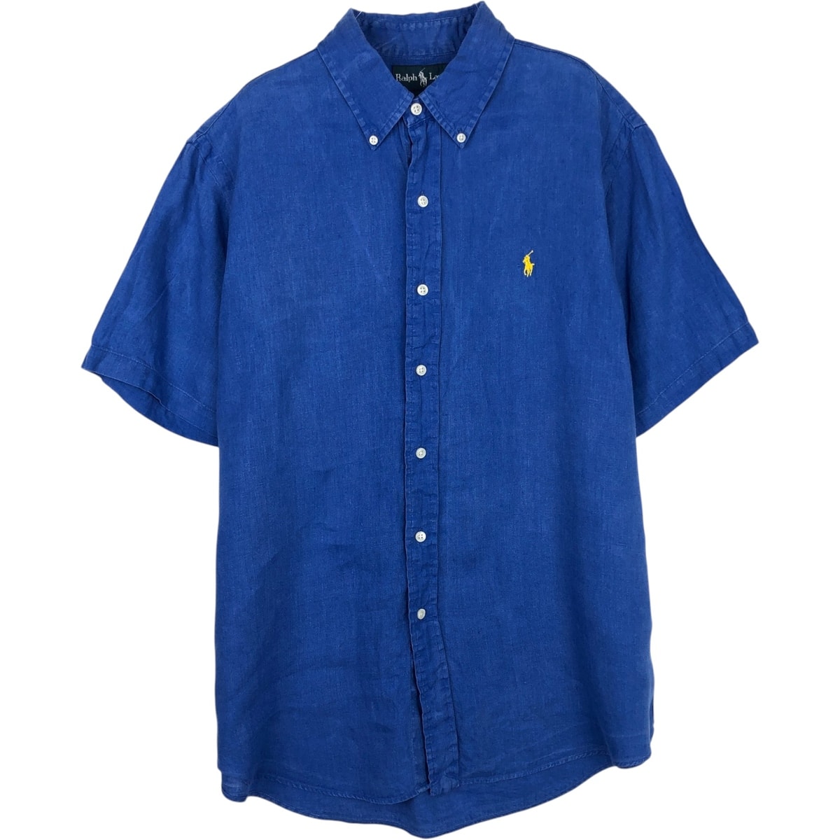 古着 ラルフローレン Ralph Lauren CUSTOM FIT 半袖 リネン ボタンダウンシャツ メンズL相当/eaa639533