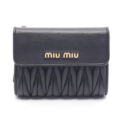 ミュウ ミュウ Miu Miu マテラッセ 二つ折り財布 三つ折り財布 財布 レザー レディース ブラック系 【中古】