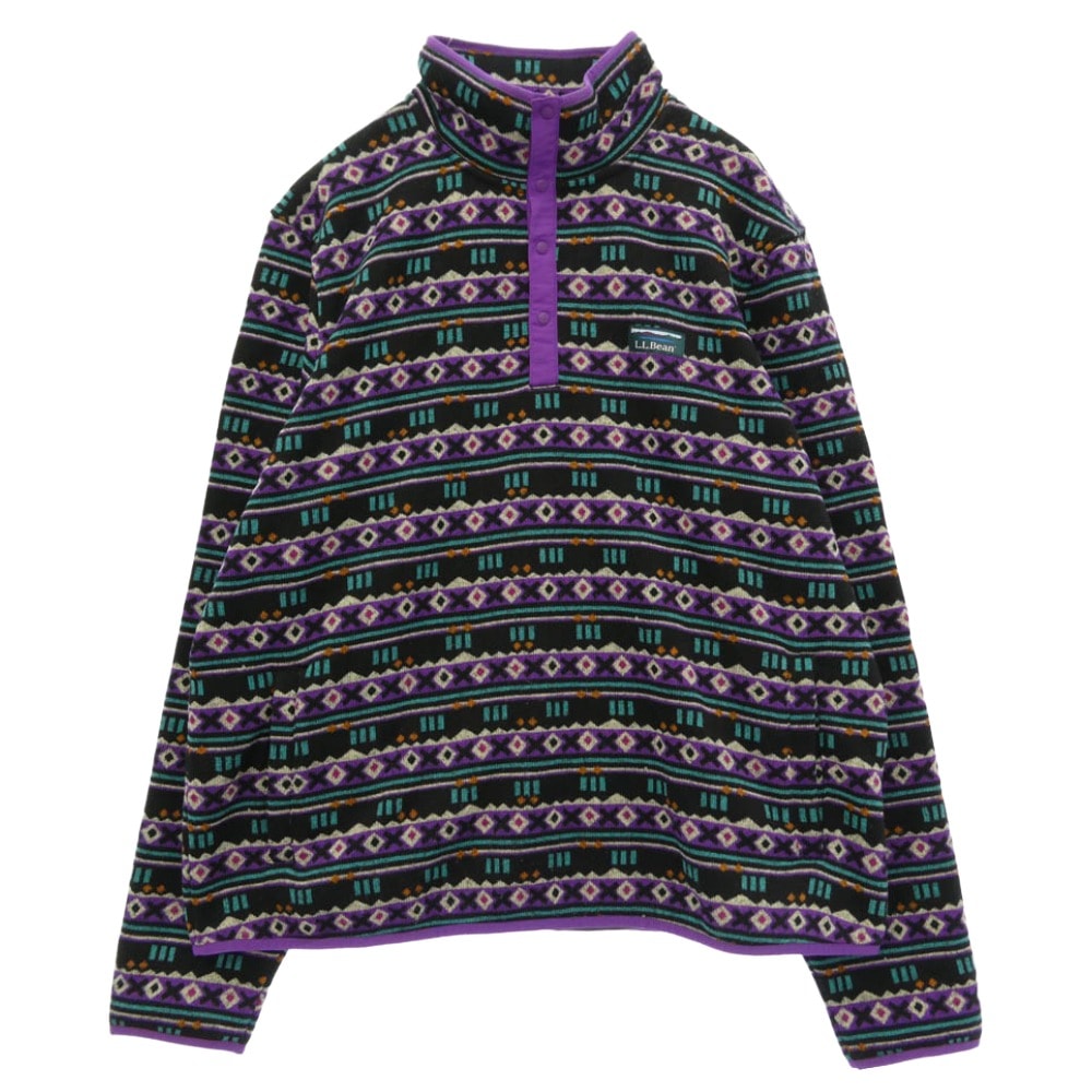 L.L.Bean エルエルビーン 総柄 スタンドカラー ハーフスナップ フリース プルオーバー ジャケット パープル系 XL【中古】