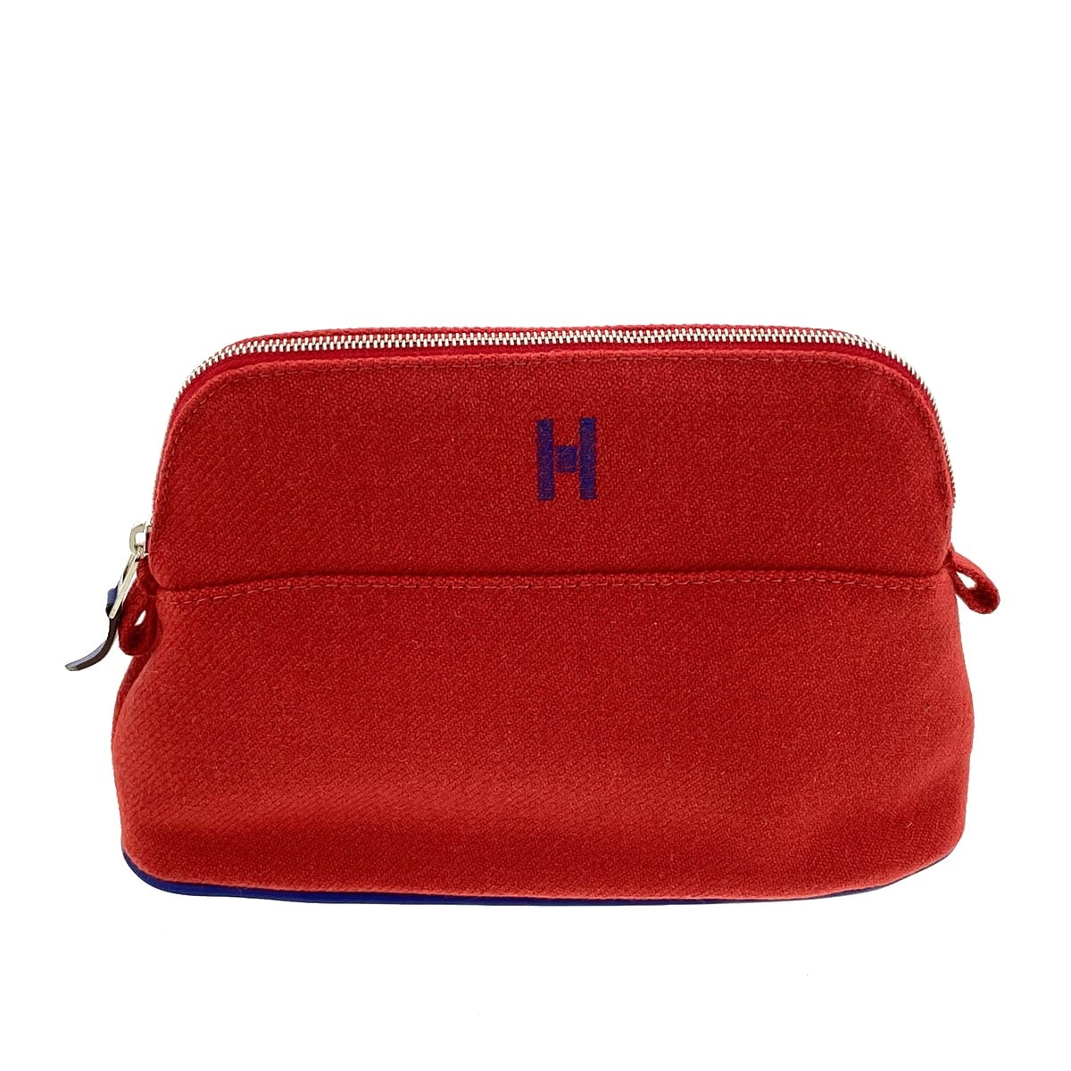 HERMES エルメス ボリード ミニ シェーヌダンクル柄 ポーチ キャンバス レッド  レディース【中古】