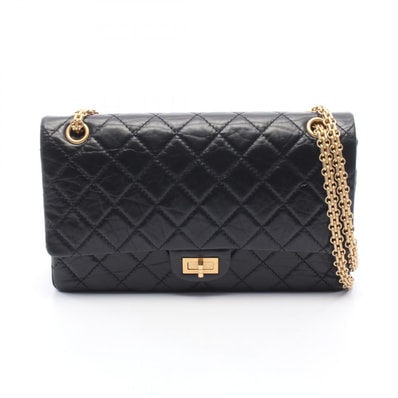 シャネル CHANEL 2.55 マトラッセ Wフラップ ショルダーバッグ バッグ カーフ(牛革) レディース ブラック系 【中古】