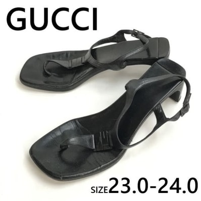 イタリア製★GUCCI/グッチ★トングサンダル/ヒール【size:23.0-24.0/black/黒】pumps/Shoes/high heels◆TQ-631