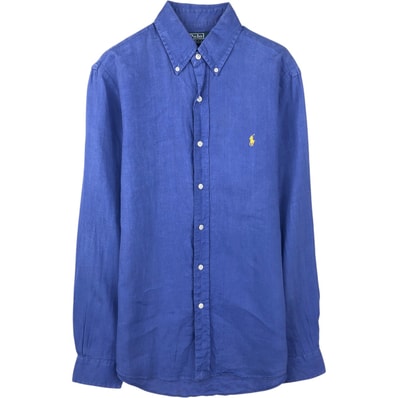 古着 ラルフローレン Ralph Lauren POLO by Ralph Lauren CUSTOM FIT 長袖 リネン ボタンダウンシャツ メンズS相当/eaa637839