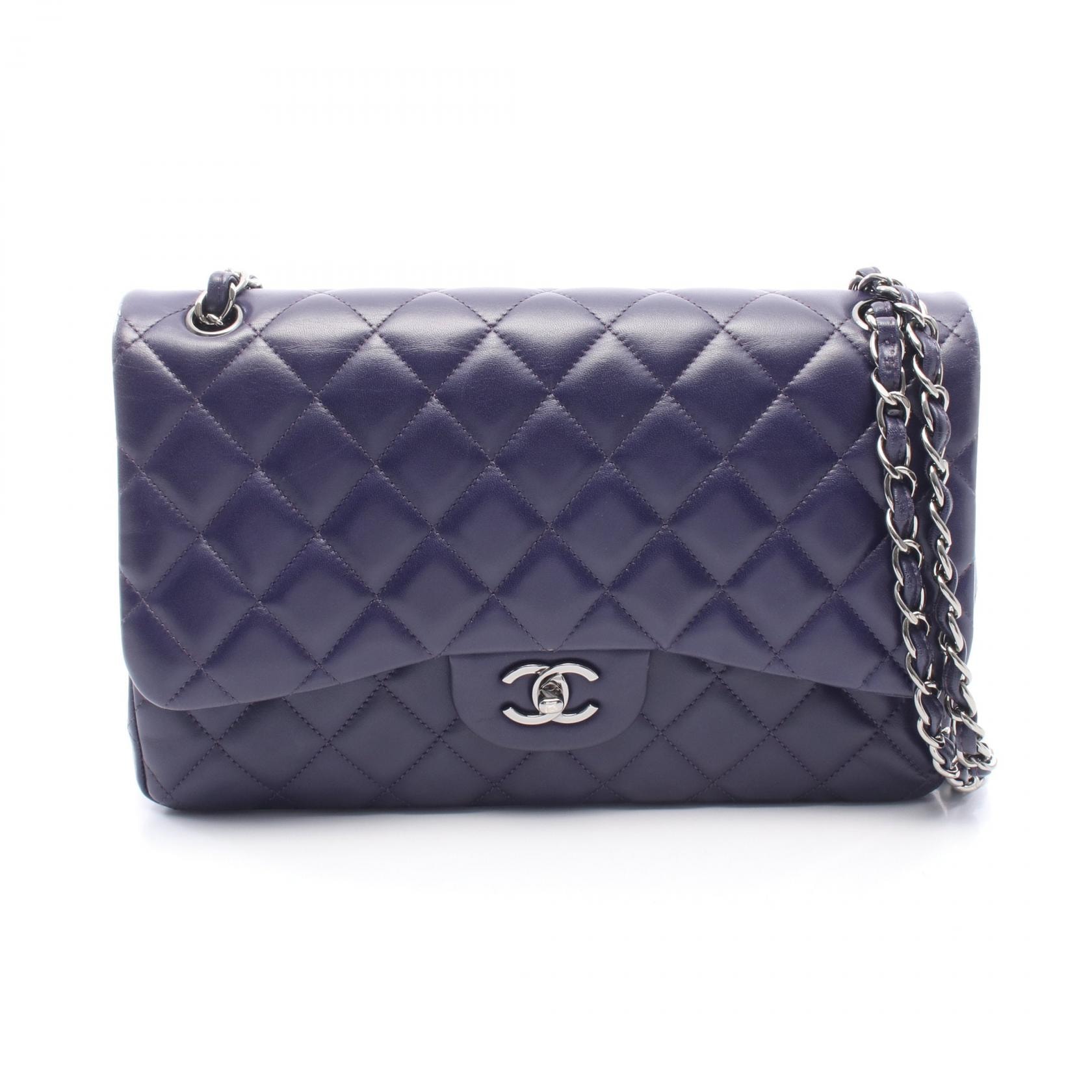 シャネル CHANEL デカマトラッセ30 クラシック ラージ Wフラップ ショルダーバッグ バッグ ラムスキン(羊革) レディース パープル系 【中古】