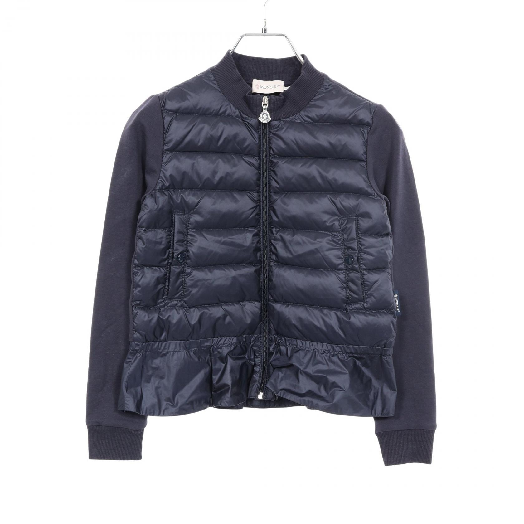 モンクレール MONCLER カーディガン 切替 キッズ ダウンジャケット 衣料品 アウター ナイロン コットン レディース ネイビー系 【中古】