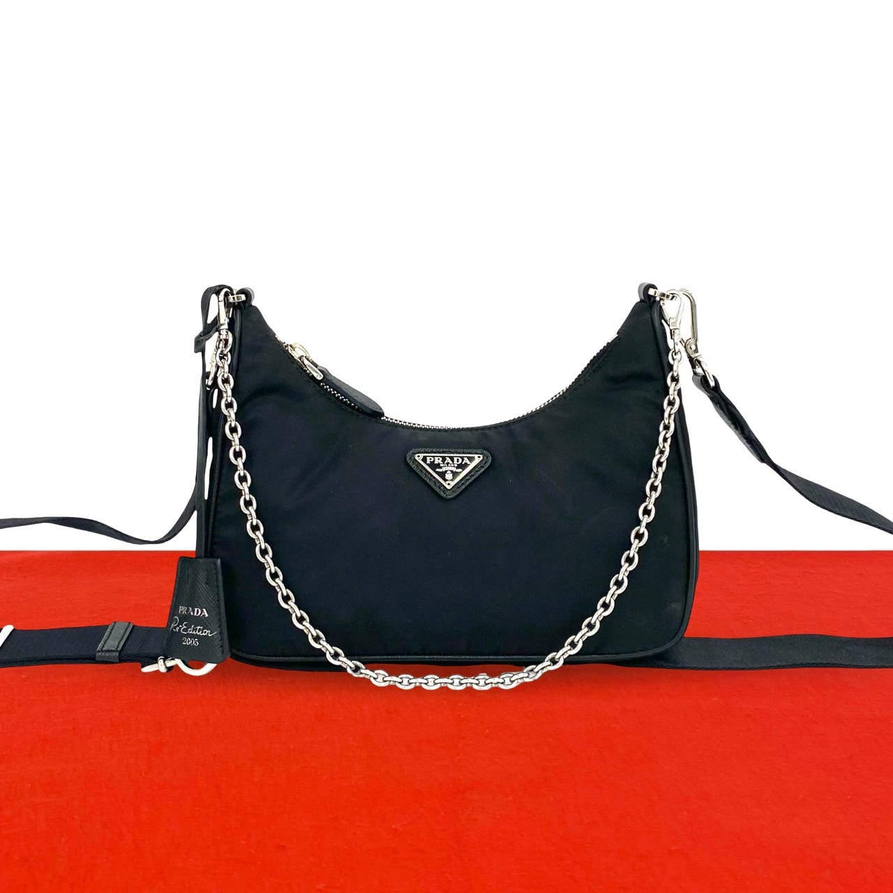 PRADA プラダ 三角ロゴ 金具 ナイロン レザー ショルダーバッグ ブラック
197-1