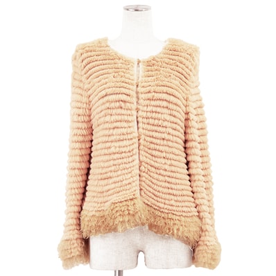 【新品同様】FENDI フェンディ ジャケット ファー トリム サイズ 42 レディース ノーカラー ロングスリーブ 長袖 アウター ピンク 桃色 イタリア製