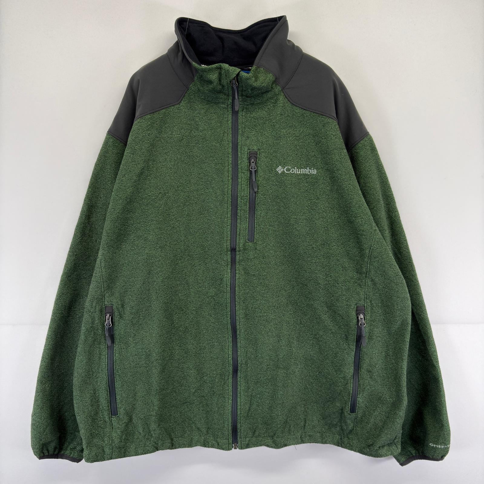 古着 コロンビア Columbia ジャケット ワンポイントロゴ オムニヒート 大きいサイズ フリース シェル 2XL  グリーン メンズ
