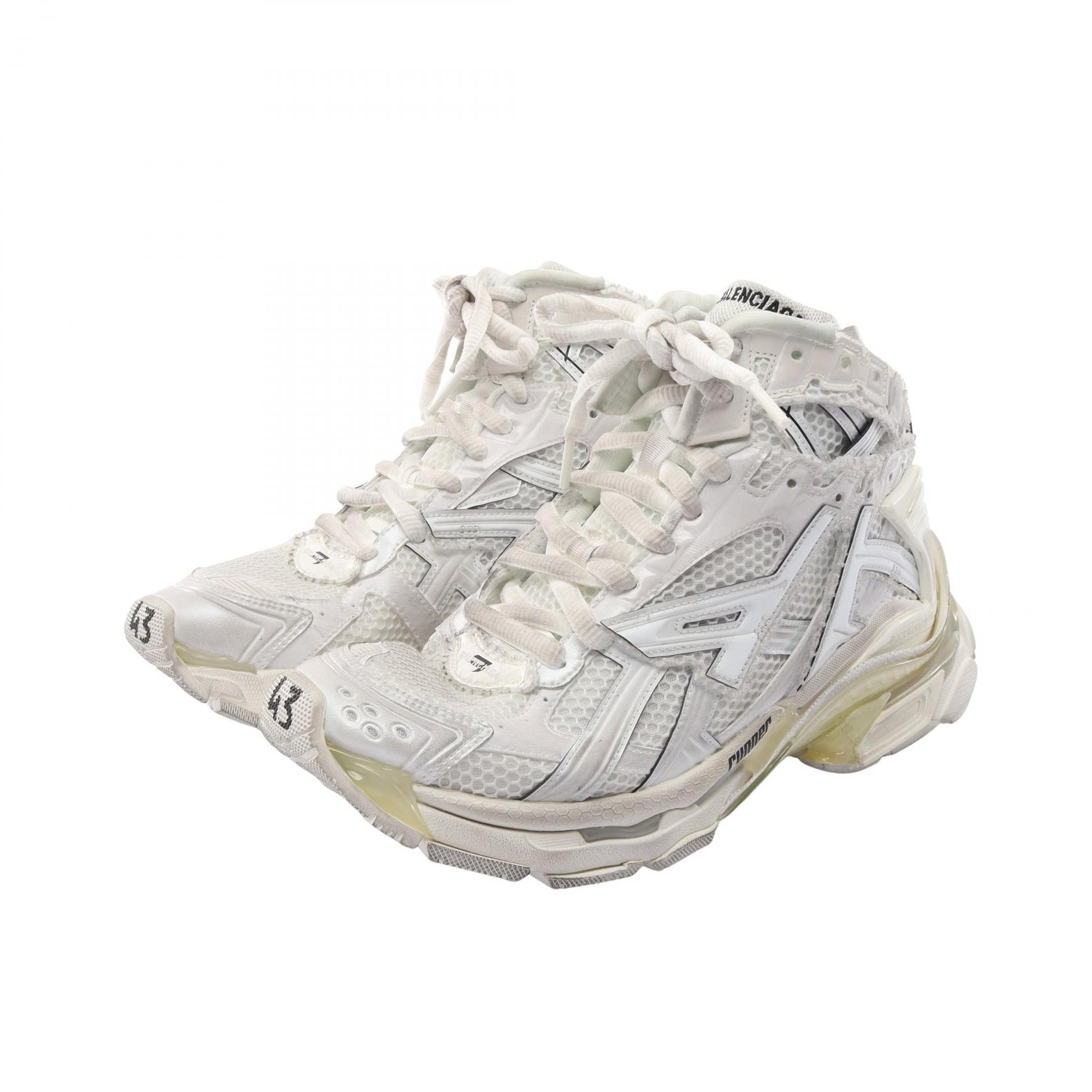 バレンシアガ BALENCIAGA RUNNER HIGHTOP ユーズド加工 スニーカー 靴 レザー ファブリック メンズ ホワイト系 【中古】