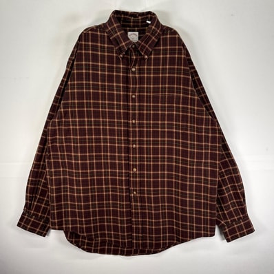 古着 ブルックスブラザーズ Brooks Brothers 長袖シャツ ボタンダウン 胸ポケット フランネル L ブラウン系 チェック メンズ
