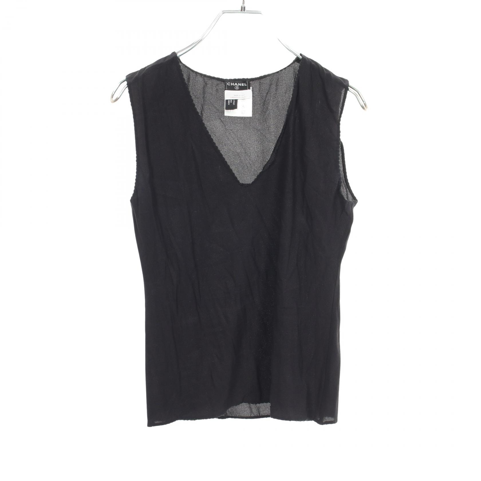 シャネル CHANEL Vネック タンクトップ 衣料品 トップス シルク レディース ブラック系 P24518V15208 【中古】