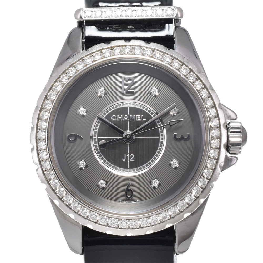 シャネル CHANEL H4188 J12 ダイヤモンド グレー クォーツ レディース 美品 箱付き 腕時計 N#148994