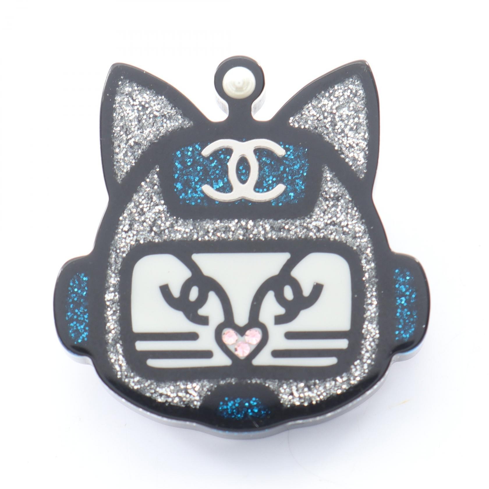シャネル CHANEL ロボットキャット ピン ブローチ アクセサリー プラスチック フェイクパール レディース シルバー系 / マルチカラー 【中古】