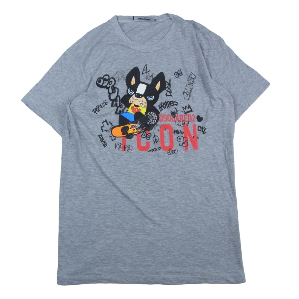 DSQUARED2 ディースクエアード 22SS S79GC0045 S22146 ICON CIRCO COOL T-SHIRT フレンチブルドッグ プリント Tシャツ 半袖 カットソー グレー系 M【中古】