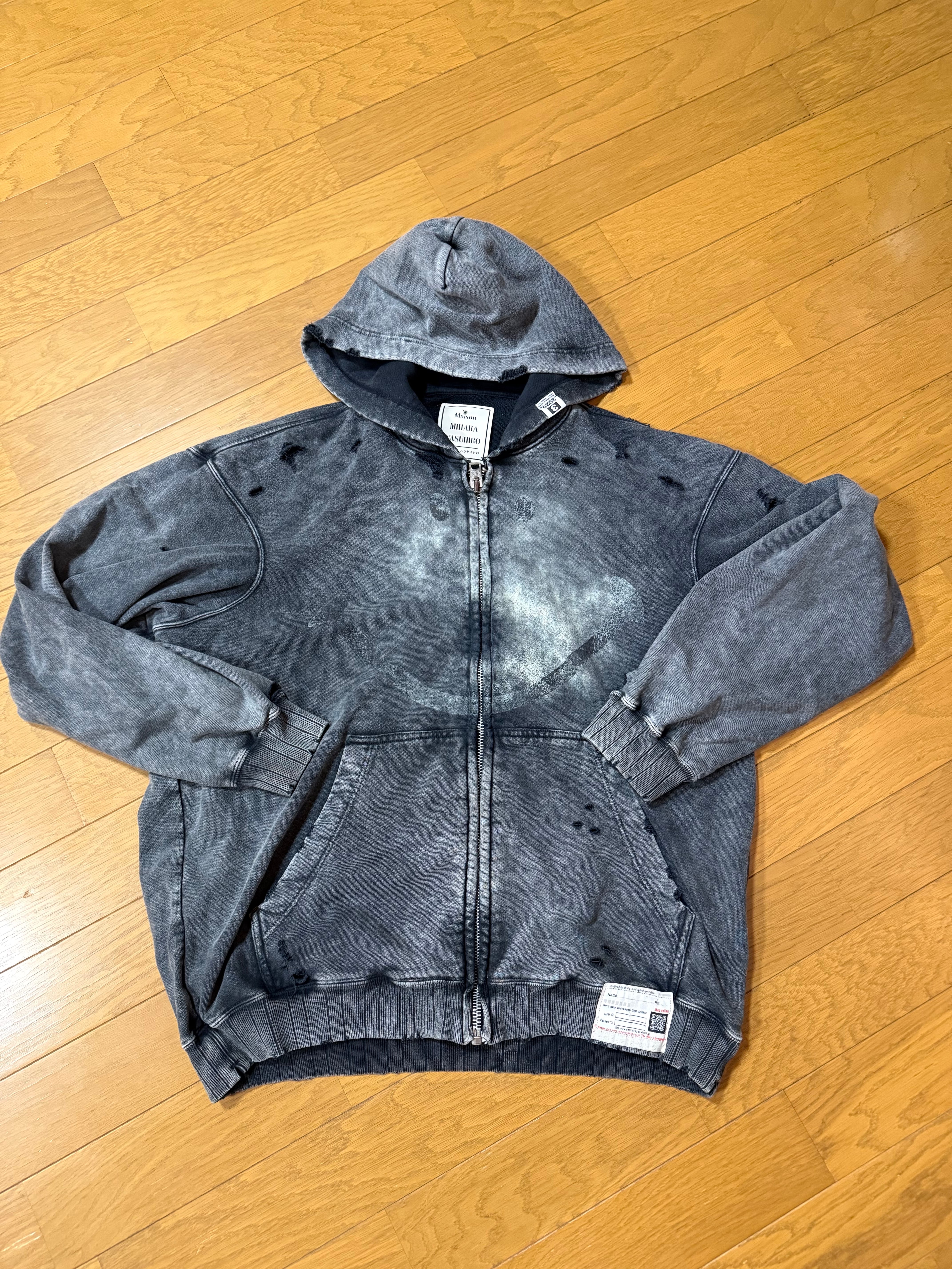 Maison MIHARA YASUHIRO Bleached Smily Face Print Zip-up Hoodie "Black"