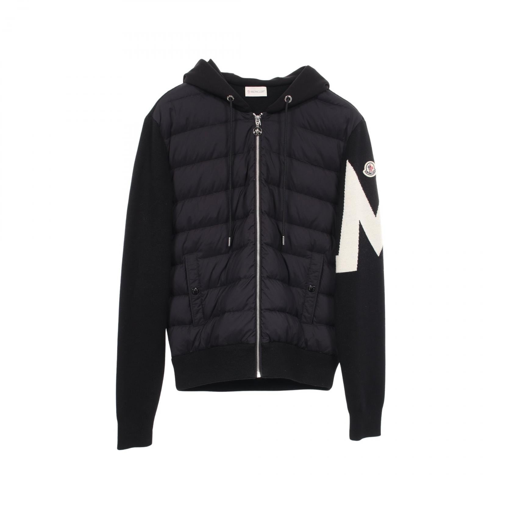 モンクレール MONCLER CARDIGAN TRICOT ニット切替 フード付き ダウンジャケット 衣料品 アウター ウール ナイロン コットン メンズ ブラック系 H20919B00009 【中古】