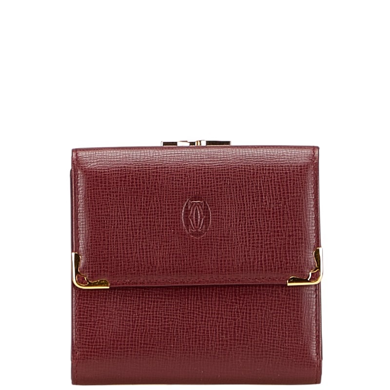 カルティエ マストライン 三つ折り財布 ワインレッド ボルドー レザー レディース CARTIER 【中古】