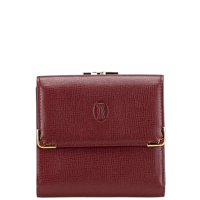 カルティエ マストライン 三つ折り財布 ワインレッド ボルドー レザー レディース CARTIER 【中古】