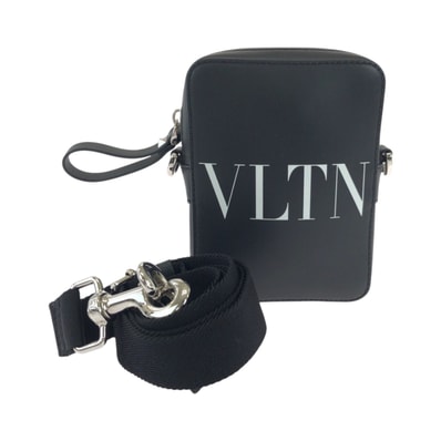 美品 Valentino ヴァレンチノ VLTNロゴ ブラック 黒 ホワイト シルバー金具 レザー ショルダーバッグ ポシェット 601841 【中古】