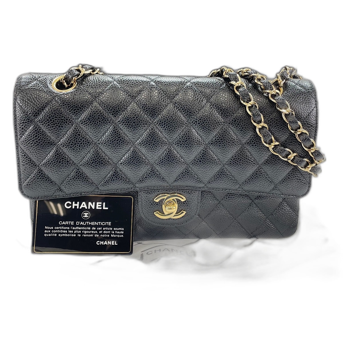 シャネル CHANEL マトラッセ 25 クラシックフラップ ゴールド金具 キャビアスキン ゴールドチェーン ショルダーバッグ【中古】
