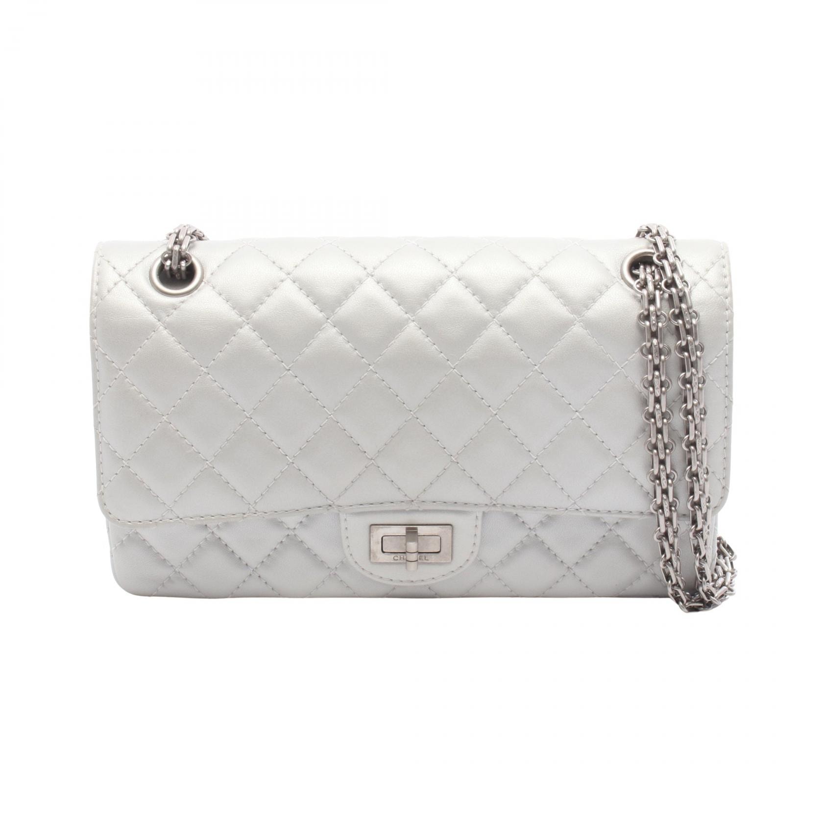 シャネル CHANEL 2.55 マトラッセ マドモアゼルチェーン ショルダーバッグ バッグ レザー レディース シルバー系 A37586 【中古】