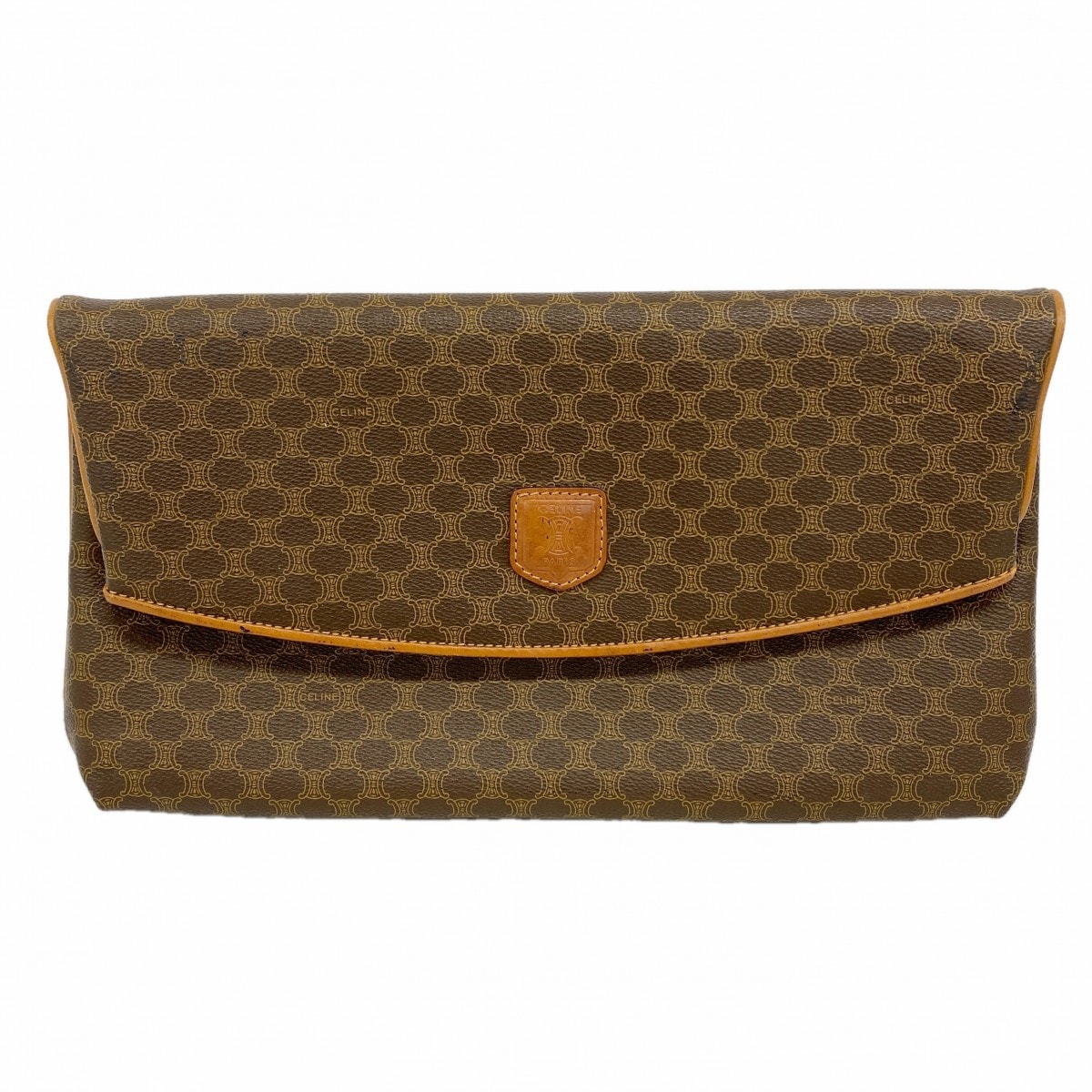 【6dd4389-k】セリーヌ クラッチバッグ マカダム PVC ブラウン ゴールド金具【中古】レディース