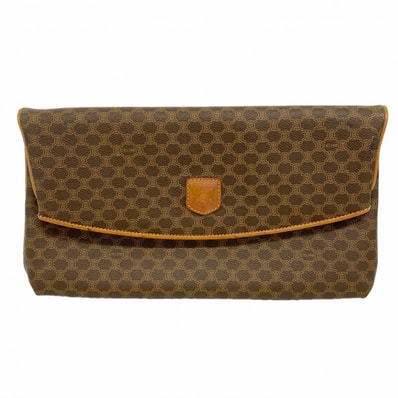 【6dd4389-k】セリーヌ クラッチバッグ マカダム PVC ブラウン ゴールド金具【中古】レディース