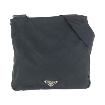 PRADA プラダ テスート 三角ロゴプレート ブラック 黒 シルバー金具 ナイロン レザー/ ショルダーバッグ メッセンジャーバッグ 602136 【中古】