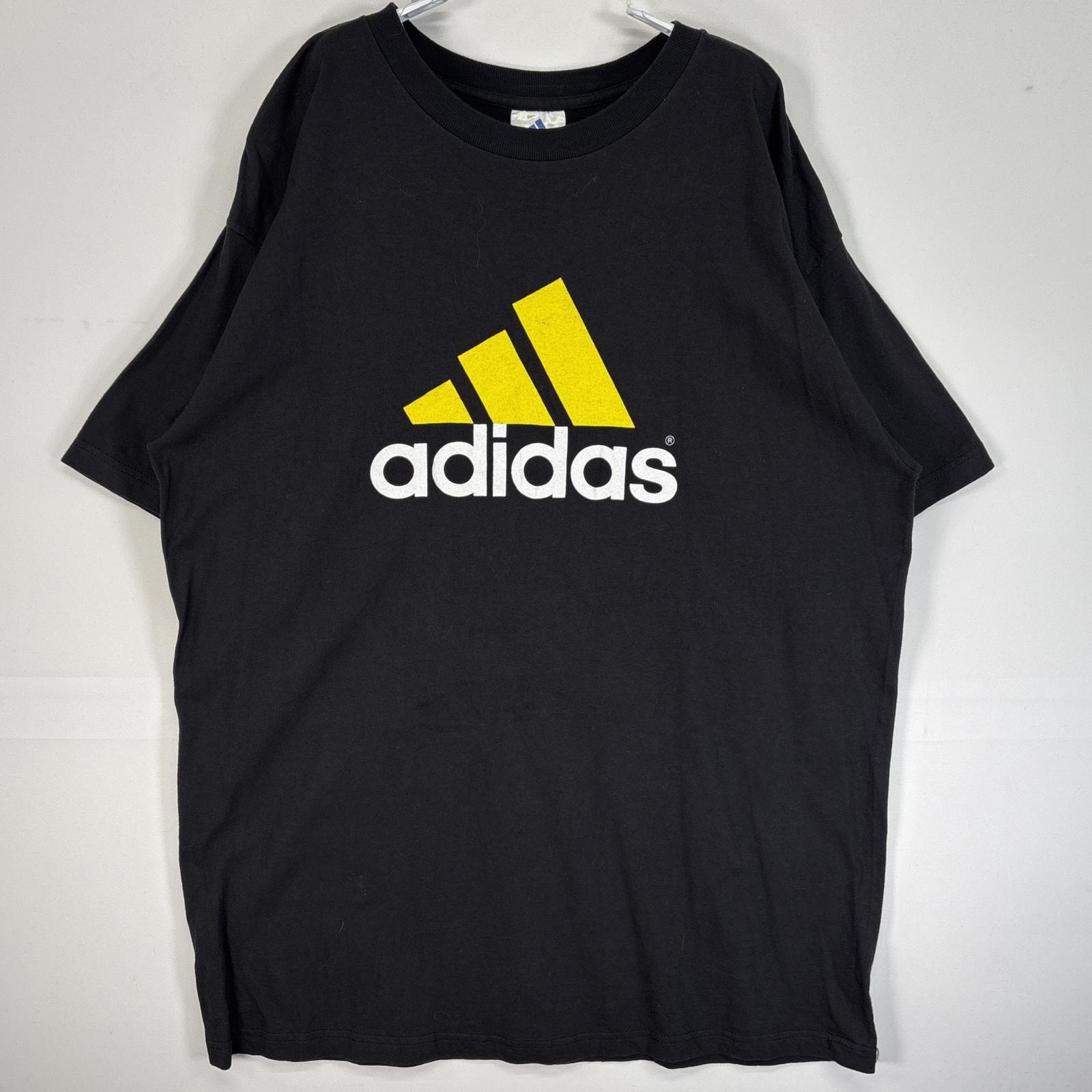 古着 90's/90年代 アディダス adidas 半袖Tシャツ USA製 パフォーマンス ラバープリント クルーネック L ブラック メンズ