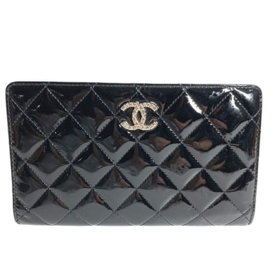 シャネル CHANEL CC ココマーク ロゴ キルティング ブリリアント 2つ折り ロングウォレット 長財布 エナメル ブラック