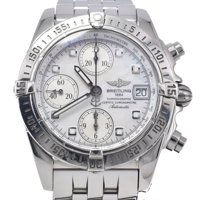 ブライトリング BREITLING A13357 クロノコックピット クロノグラフ ホワイトシェル 自動巻き メンズ 良品 腕時計 L#148095
