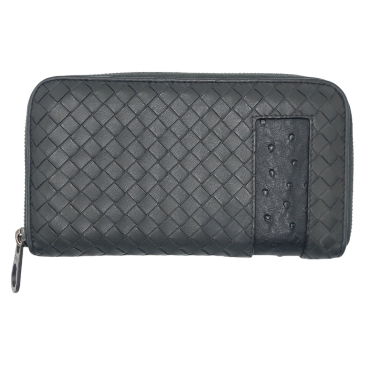美品 BOTTEGAVENETA ボッテガヴェネタ イントレチャート ブラック 黒 レザー オーストリッチ/ 長財布 ロングウォレット 男女兼用 502214 【中古】