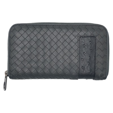 美品 BOTTEGAVENETA ボッテガヴェネタ イントレチャート ブラック 黒 レザー オーストリッチ/ 長財布 ロングウォレット 男女兼用 502214 【中古】