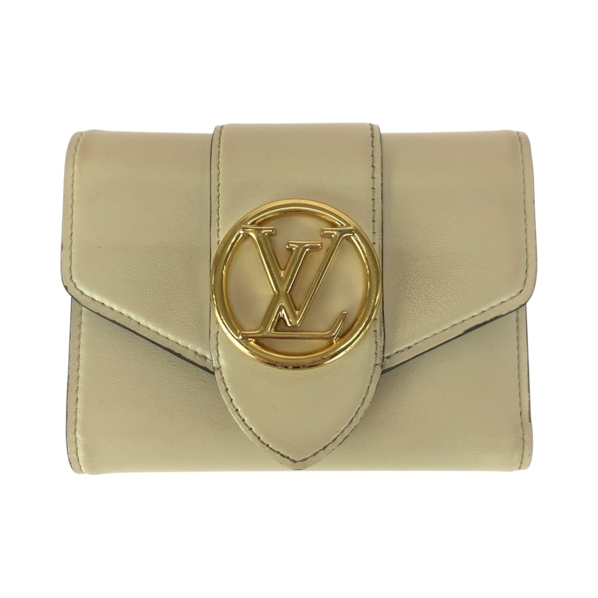 美品 LOUIS VUITTON ルイヴィトン ポルトフォイユポンヌフ アイボリー ゴールド金具 レザー 折財布 コンパクトウォレット 505596 【中古】
