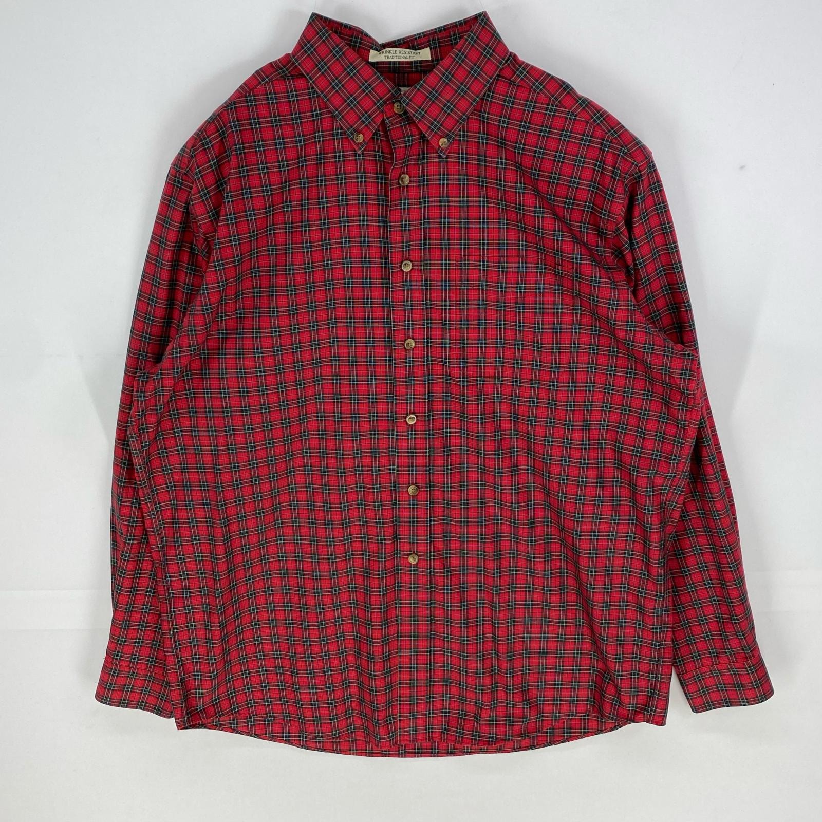 古着 エルエルビーン L.L.Bean 長袖シャツ ボタンダウン ロングスリーブ 胸ポケット L レッド系 チェック メンズ