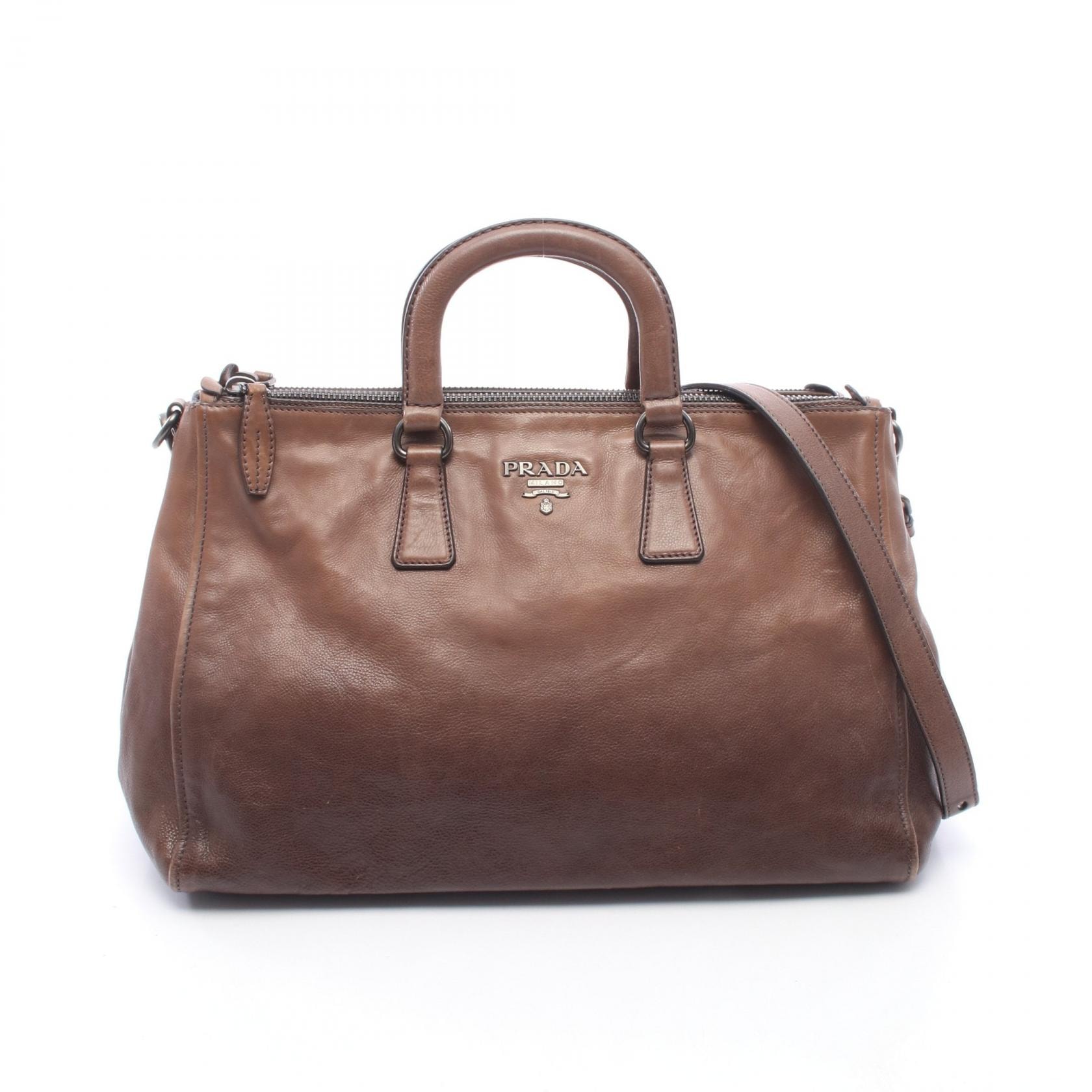 プラダ PRADA メタルロゴ グラデーション 2WAY トートバッグ バッグ レザー レディース ブラウン系 【中古】