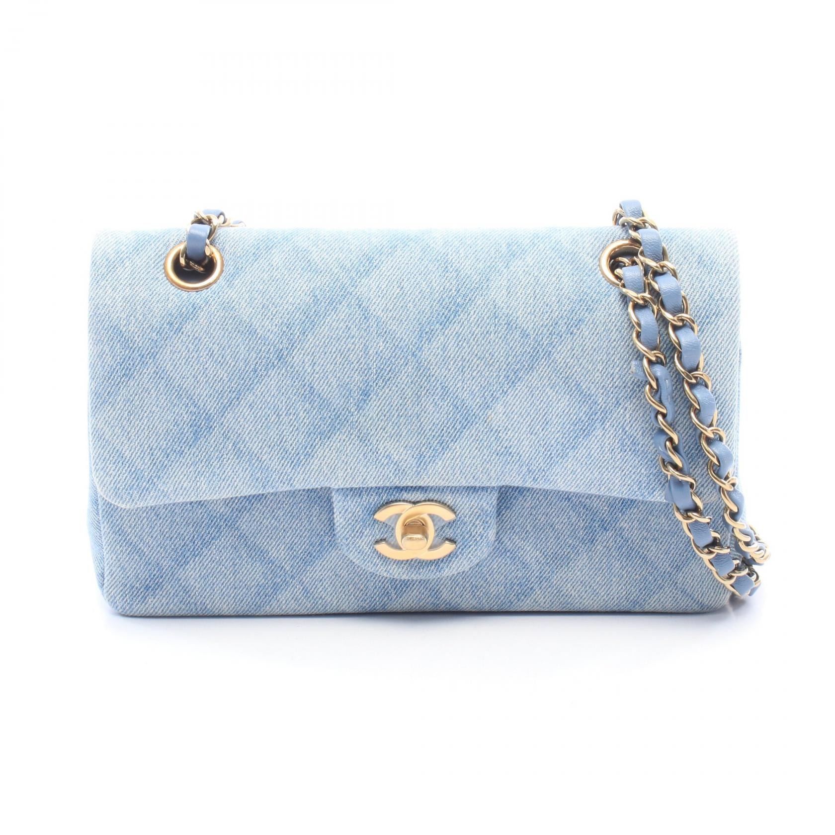 シャネル CHANEL マトラッセ Wフラップ ショルダーバッグ バッグ デニム レザー レディース ブルー系 A01113 【中古】