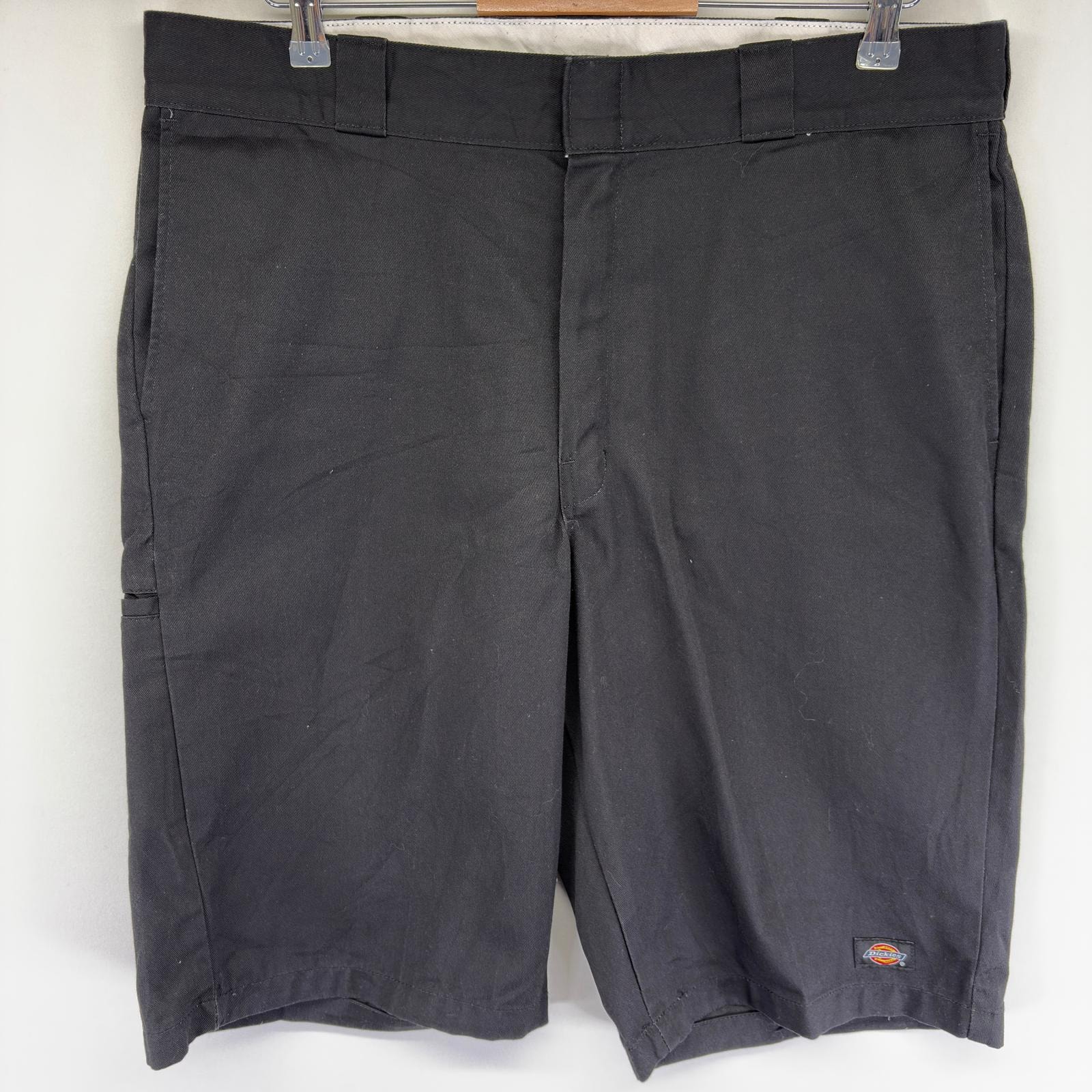 古着 ディッキーズ Dickies パンツ チノ ワンポイントロゴ ハーフ ショート ジップ 半ズボン ジッパーフライ w38  ブラック系 メンズ