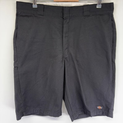 古着 ディッキーズ Dickies パンツ チノ ワンポイントロゴ ハーフ ショート ジップ 半ズボン ジッパーフライ w38 ブラック系 メンズ
