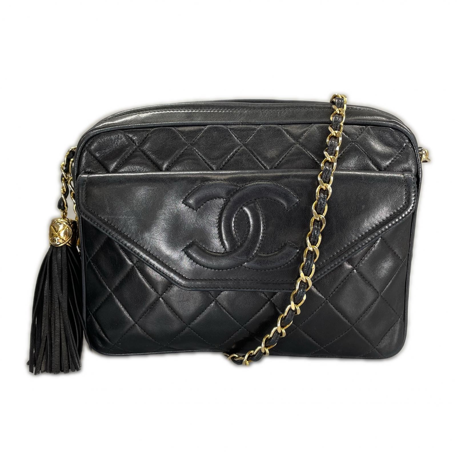 美品 CHANEL シャネル  ココマーク フリンジ  ショルダーバッグ ブラック レディース【中古】