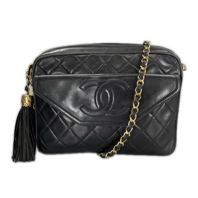 美品 CHANEL シャネル ココマーク フリンジ ショルダーバッグ ブラック レディース【中古】